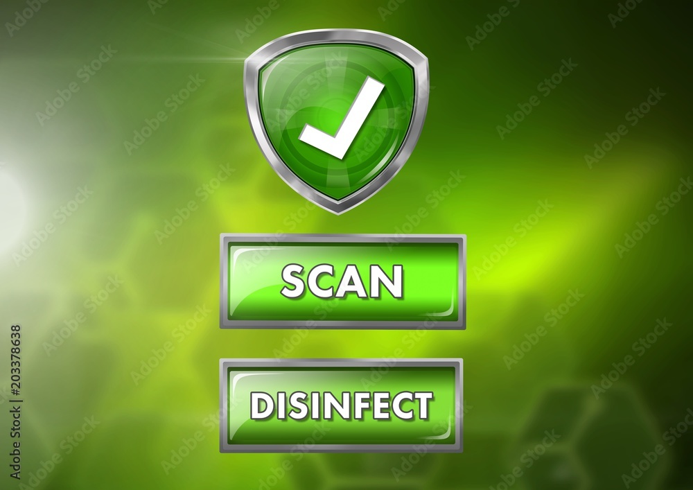 Poster scan button and security protection shield with correct tick