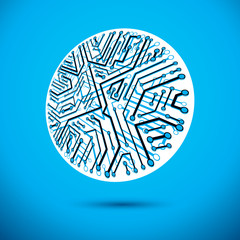 Vector microchip design, cpu. Information communication technology element, circuit board in round shape.
