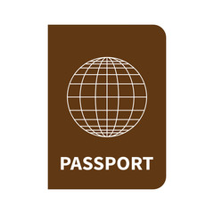 International brown passport with globe on white background. Vector flat style.