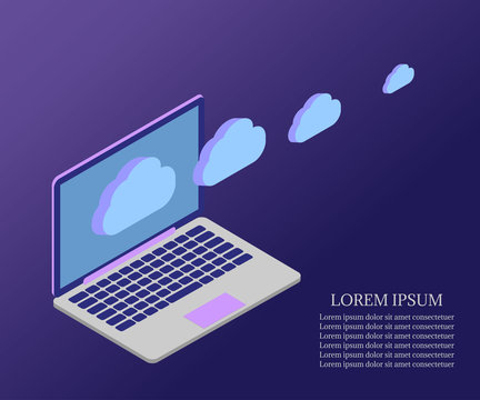 laptop, 3D Isometric, cloud 1 blue gr