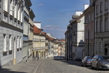 Fototapeta na wymiar Late-Renaissance style burgher houses which were rebuilt after the Second World War and now form the UNESCO World Heritage Site Old Town