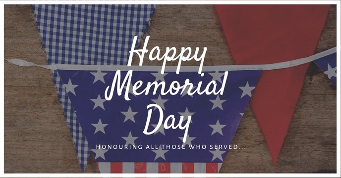 memorial day message with bunting photo background and white