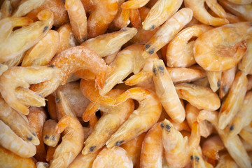 Top view of delicious frozen shrimps.