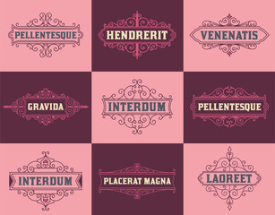 vintage logo template, Hotel, Restaurant, Business Identity set. Design with Flourishes Elegant Design Elements. Royalty. Vector Illustration