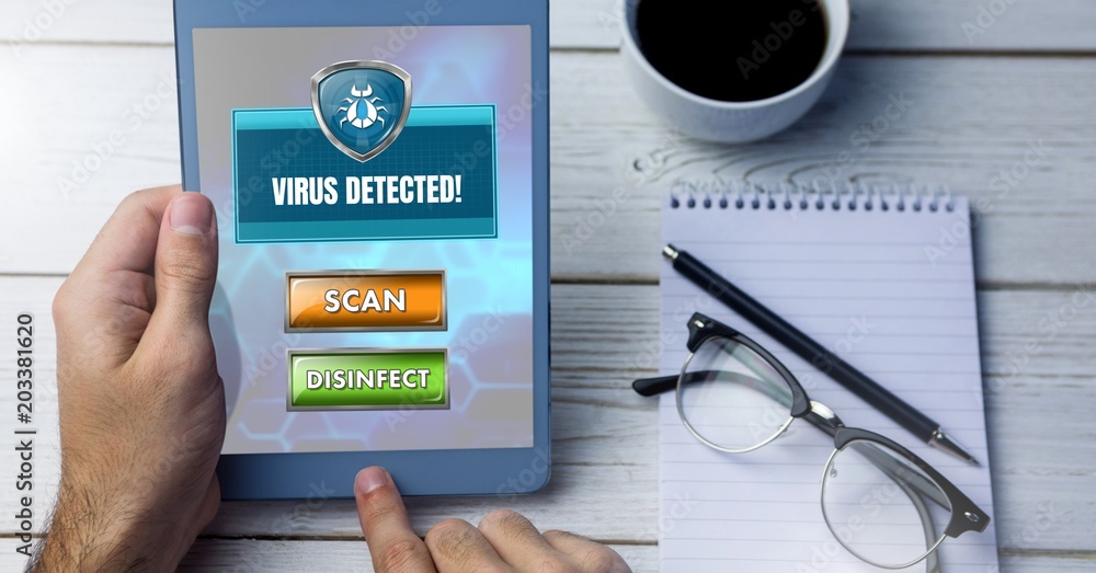 Poster virus detection shield protection with scan button