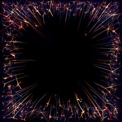 Festive sparklers frame. Sparks on black background
