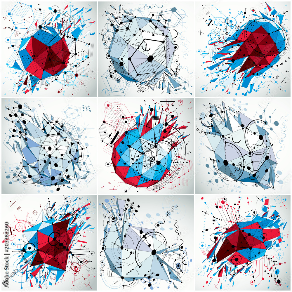 Fototapete dimensional mechanical schemes, set of futuristic vector engineering drawings created with circles a