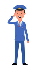 Pilot  isolated on white. Vector illustration. Smiling person. Eps 10