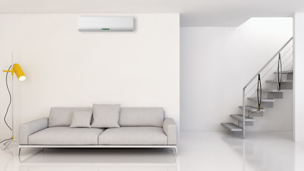 Modern interior apartment with air conditioning 3D rendering illustration