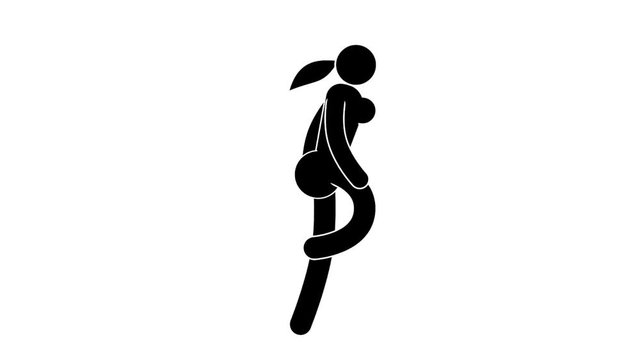 Black and white icon the woman is running. Pictogram people. Loop animation with alpha channel.