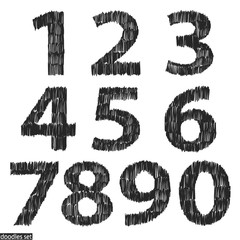 Doodles set scribble sketch hand drawn scrawl collection numbers