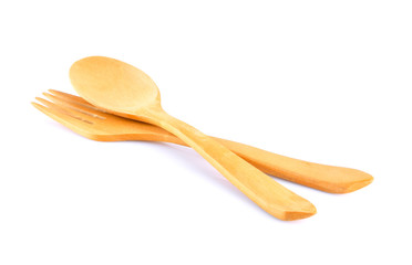 fork and spoon wood on white background