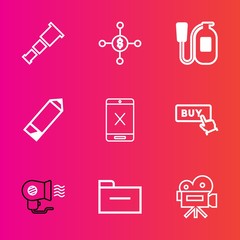 Premium set with outline vector icons. Such as tripod, galaxy, document, science, sign, retro, connection, dollar, star, storage, emergency, white, sky, business, subscription, finance, electric, file