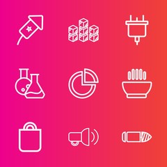 Premium set with outline vector icons. Such as firework, industrial, electric, food, military, present, weapon, storage, gun, chart, bag, factory, bullet, business, event, holiday, power, industry