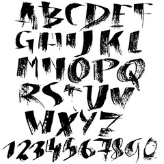 Fototapeta na wymiar Grunge distress font. Modern dry brush ink letters. Handwritten alphabet. Vector illustration.