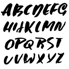 Grunge distress font. Modern dry brush ink letters. Handwritten alphabet. Vector illustration.