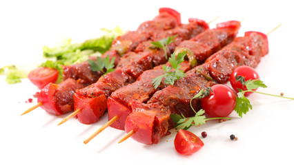 beef skewer marinated on white background