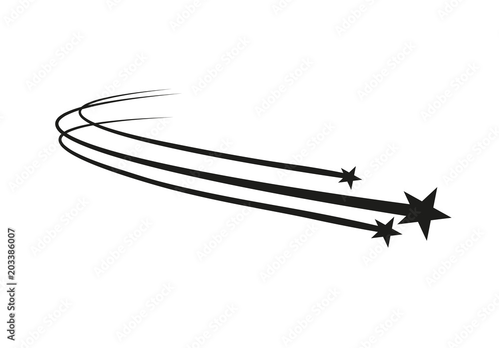 Wall mural abstract falling star vector - black shooting star with elegant star trail on white background - met