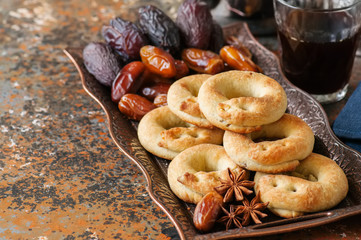 Traditional arabic date ring cookies - kaak bi ajwa, popular cookies for Eid holidays