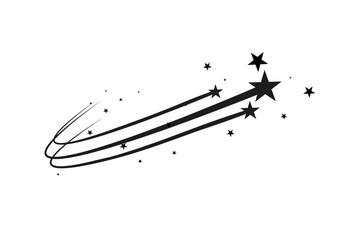 Abstract Falling Star Vector - Black Shooting Star with Elegant Star Trail on White Background - Meteoroid, Comet, Asteroid