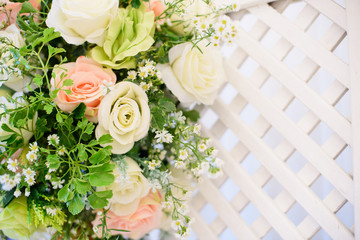 wedding flower decoration, flower backdrop background, rose wall, white rose,  colorful background, fresh rose