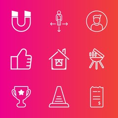 Premium set with outline vector icons. Such as financial, travel, winner, south, field, building, home, bill, money, business, place, direction, ladder, attraction, estate, find, profile, finance, web