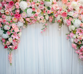 wedding flower decoration, flower backdrop background, rose wall, white rose,  colorful background, fresh rose