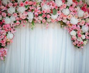 wedding flower decoration, flower backdrop background, rose wall, white rose,  colorful background, fresh rose
