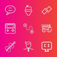 Premium set with outline vector icons. Such as internet, public, tipper, success, destination, cello, sanitary, toilet, chat, link, laptop, medal, bubble, hyperlink, message, music, speech, restroom