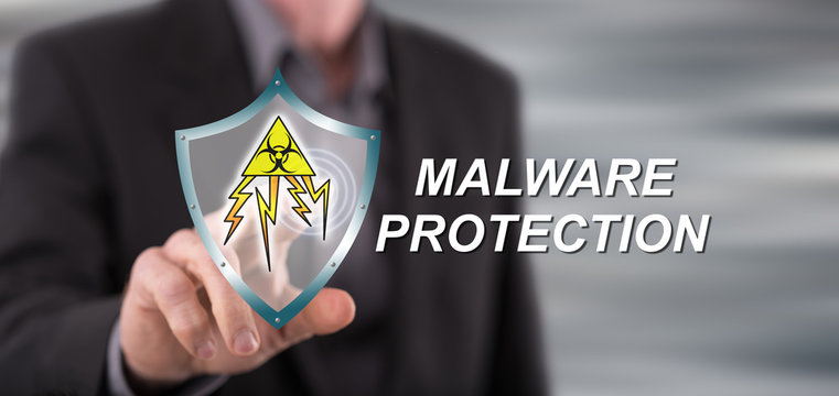 Man touching a malware protection concept