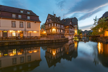Fototapeta na wymiar Night View of Petite France District in Strasbourg