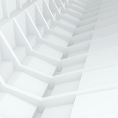 3d illustration. White architectural abstract composition. The framework of repetitive elements in perspective. Images and associations: the skeleton, spine; modern skyscraper with balconies; tunnel.