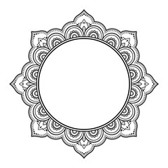 Circular pattern in form of mandala for Henna, Mehndi, tattoo, decoration. Decorative ornament in ethnic oriental style. Coloring book page.`