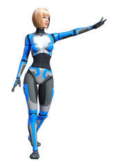 3D Rendering Female Robot on White