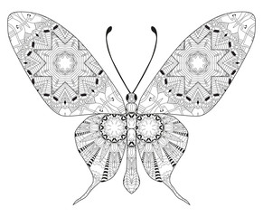 Zentangle stylized butterfly. Hand Drawn lace vector illustration