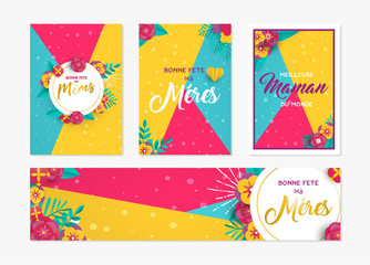 Mother day paper card and label set in french