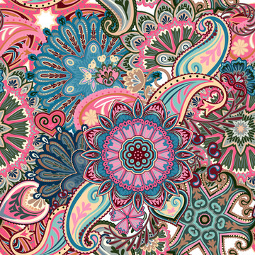 Vintage pattern in indian batik style. Floral vector background
