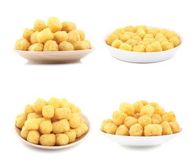 Collection of Tasty Round Shaped Yellow Snack Also Know as puffs, puffy Isolated on White Background