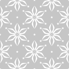 Fototapeta na wymiar White floral seamless pattern on gray background