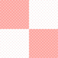 Pink pastel heart shape retro design polka dots background pattern, two inverted tiles