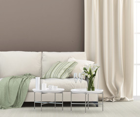 White sofa and green details