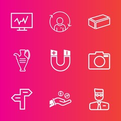 Premium set with outline vector icons. Such as hand, diagnostic, way, man, business, person, photo, test, arrow, health, technology, quality, equipment, account, direction, management, hospital, web