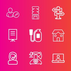 Premium set with outline vector icons. Such as ice, cooler, video, container, communication, white, account, emergency, technology, safety, people, vintage, room, report, telephone, cold, meeting, old