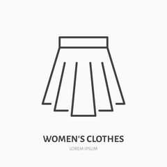 Pleated skirt flat line icon. Classic women apparel store sign. Thin linear logo for clothing shop.