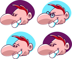 cartoon boy head facial expressions vector illustration