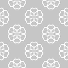 White floral seamless pattern on gray background