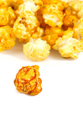 caramel popcorn isolated on white