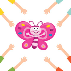 Vector Illustration Of Cartoon Hands With Butterfly
