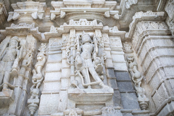 Ancient Architectural Ornament, Stone Carving Decorations Inside Ranakpur Jain Temple in Rajasthan,...