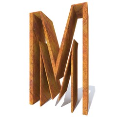 Conceptual old rusted metal font or type, iron or steel industry piece isolated white background. Educative rusty material, aged vintage surface, worn damaged object as 3D illustration rough surface